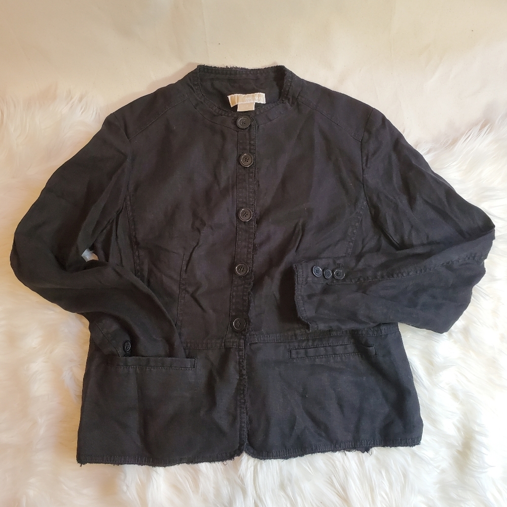 Michael Kors Peplum Linen Jacket, Black, 16